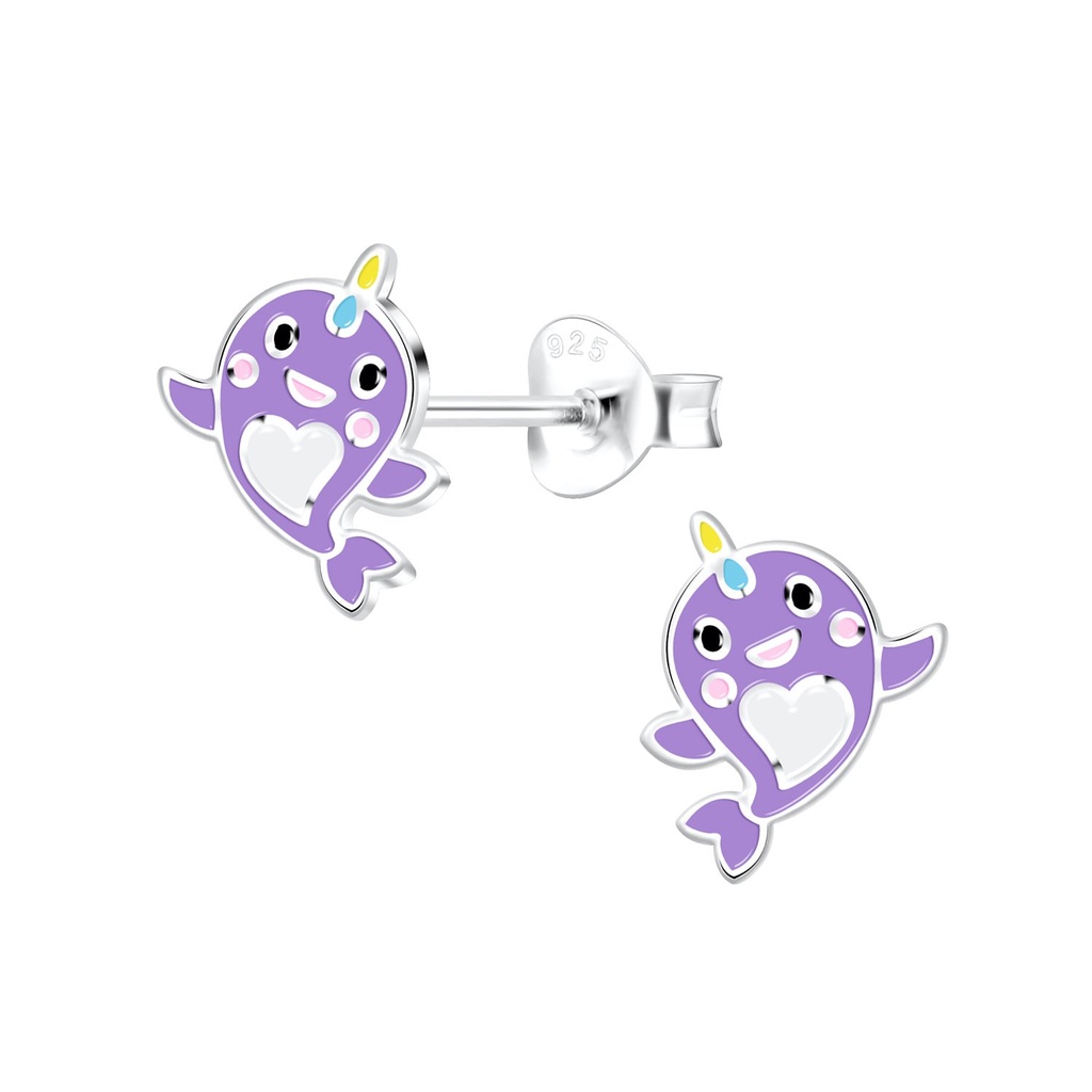 Silver Whalecorn Stud Earrings