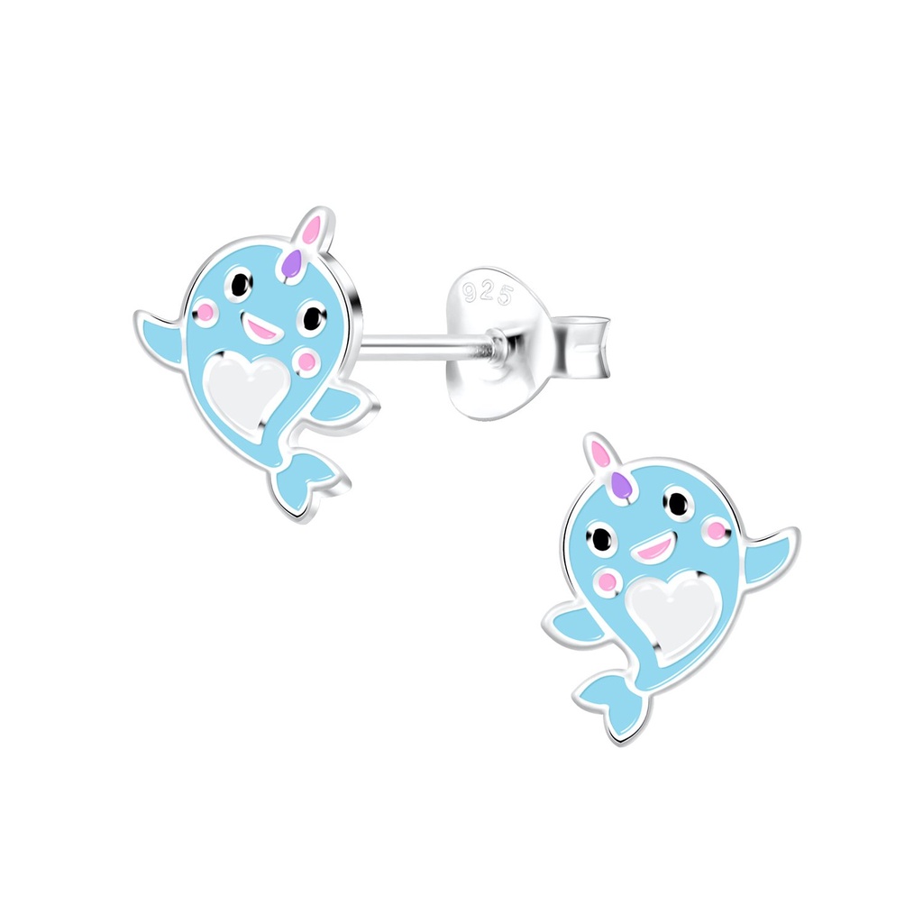 Silver Whalecorn Stud Earrings