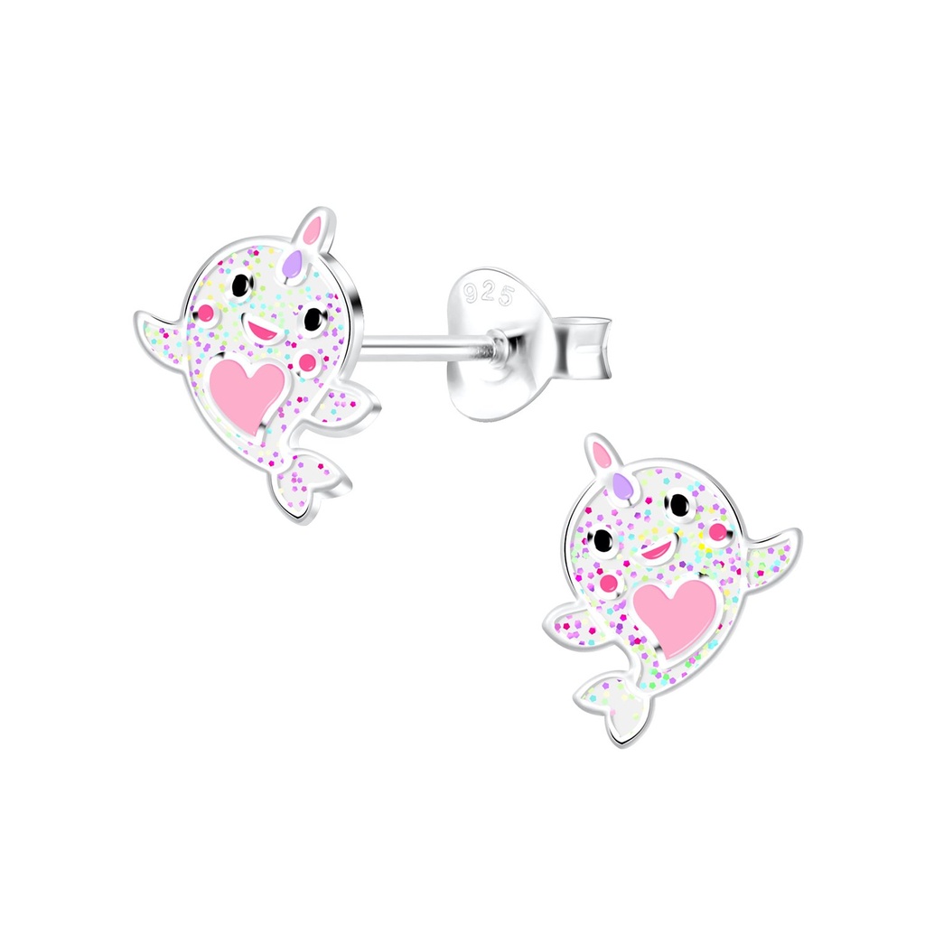 Silver Whalecorn Stud Earrings