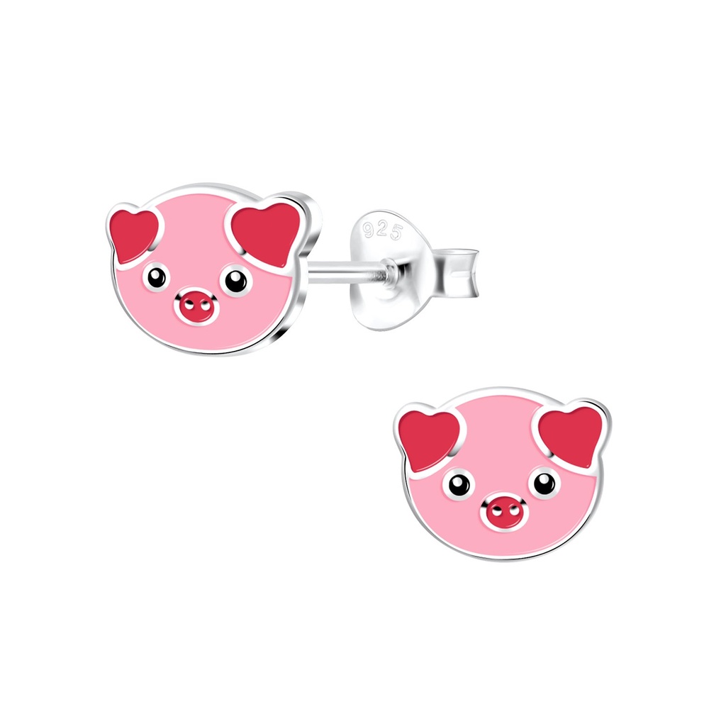 Silver Pig Stud Earrings