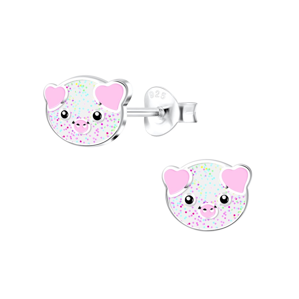 Silver Pig Stud Earrings