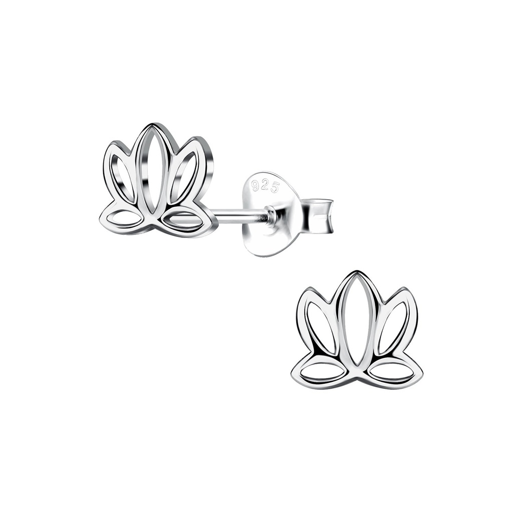 Puces d'oreilles fleur lotus en argent