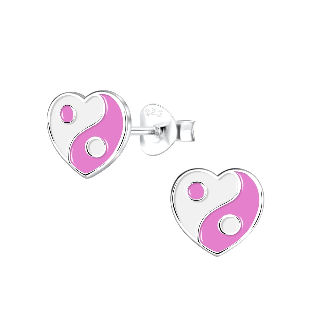 Silver Yin Yang Heart Stud Earrings
