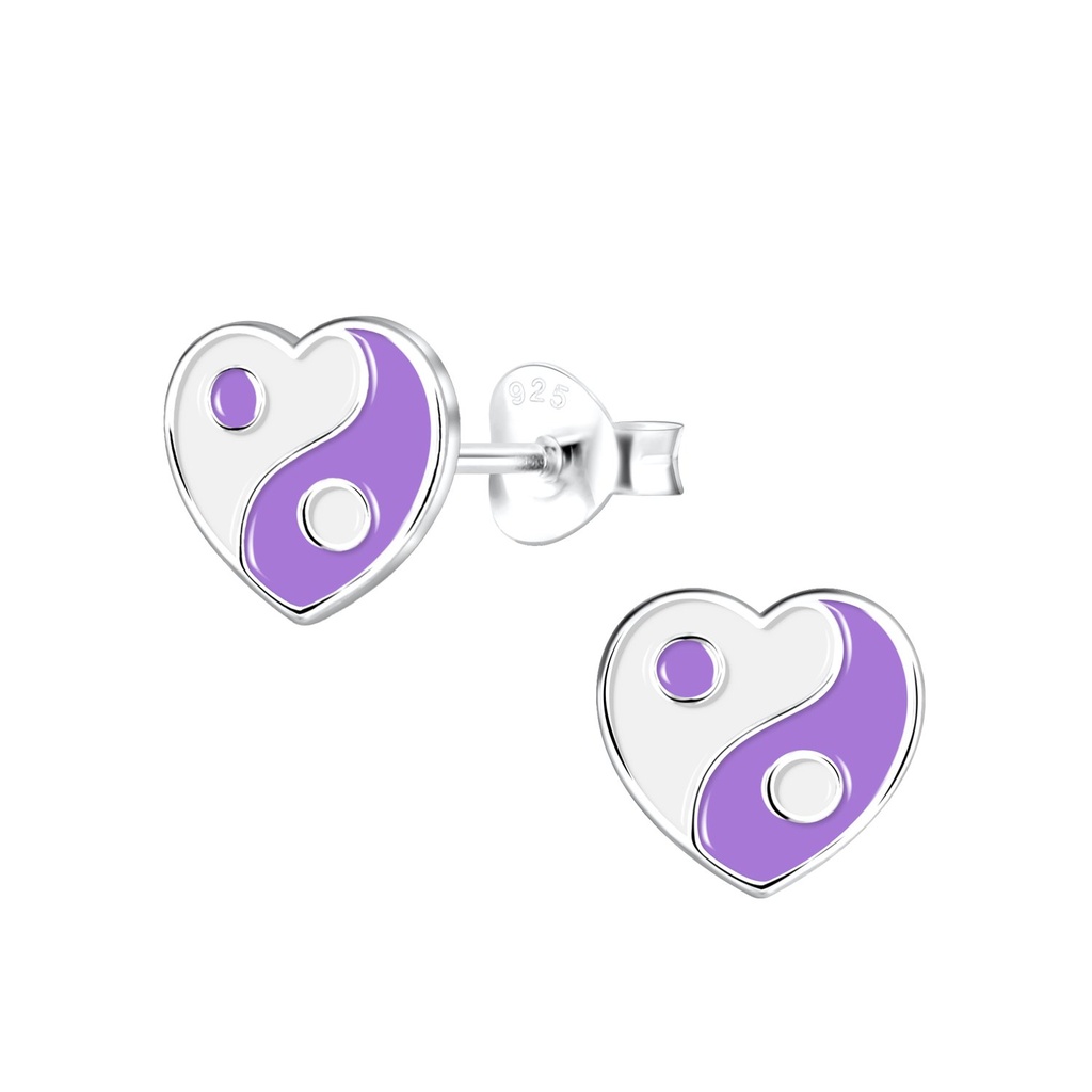 Puces d'oreilles cœur yin yang en argent