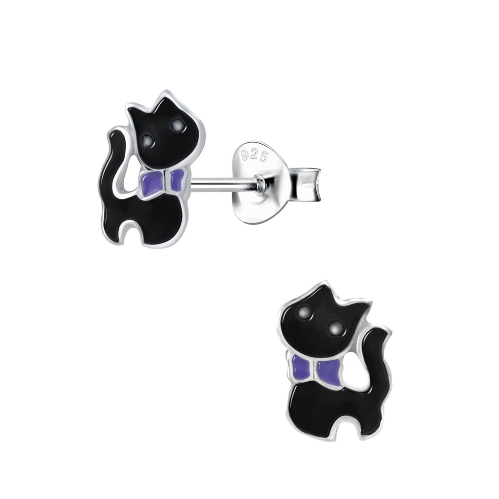 Silver Cat Stud Earrings