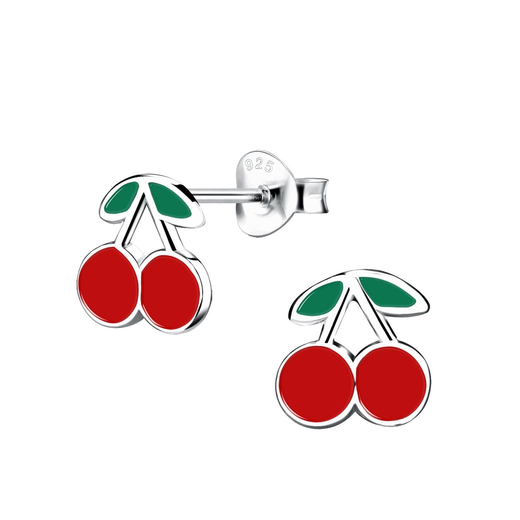 Puces d'oreilles cerise en argent