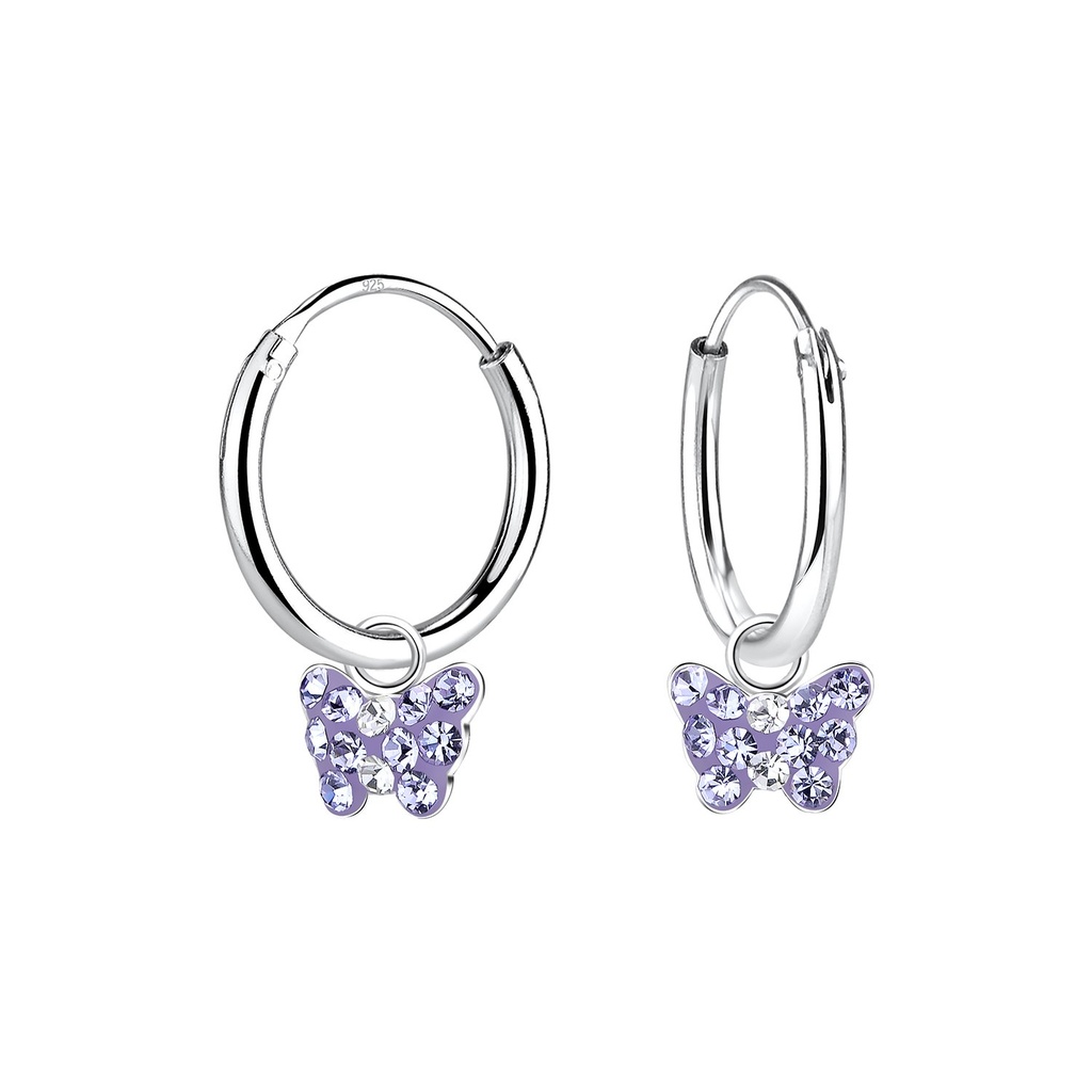 Silver Butterfly Charm Hoop Earrings