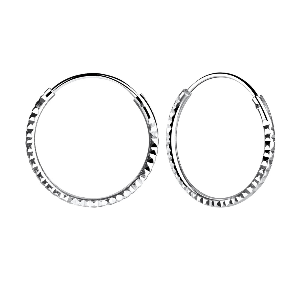 [10013436] 18mm Silver Diamond Cut Hoop Earrings