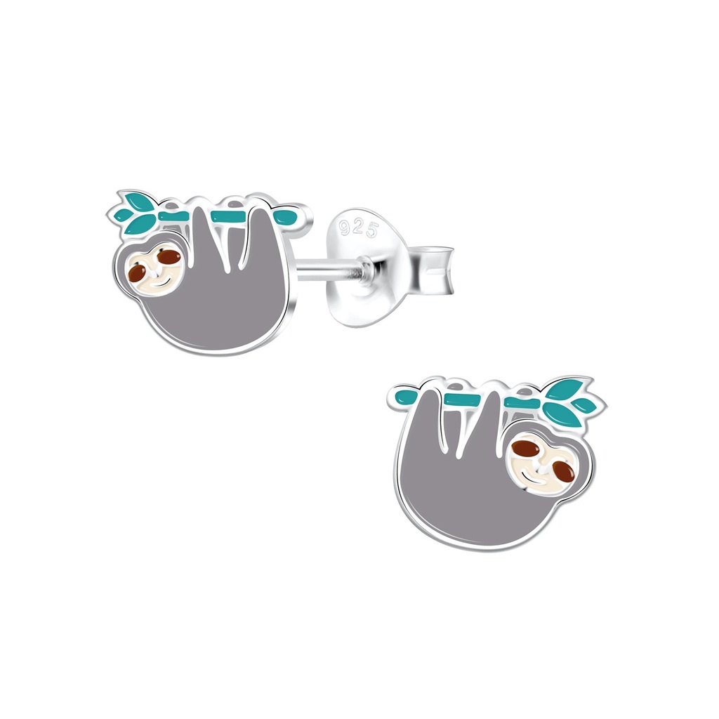 Silver Sloth Stud Earrings