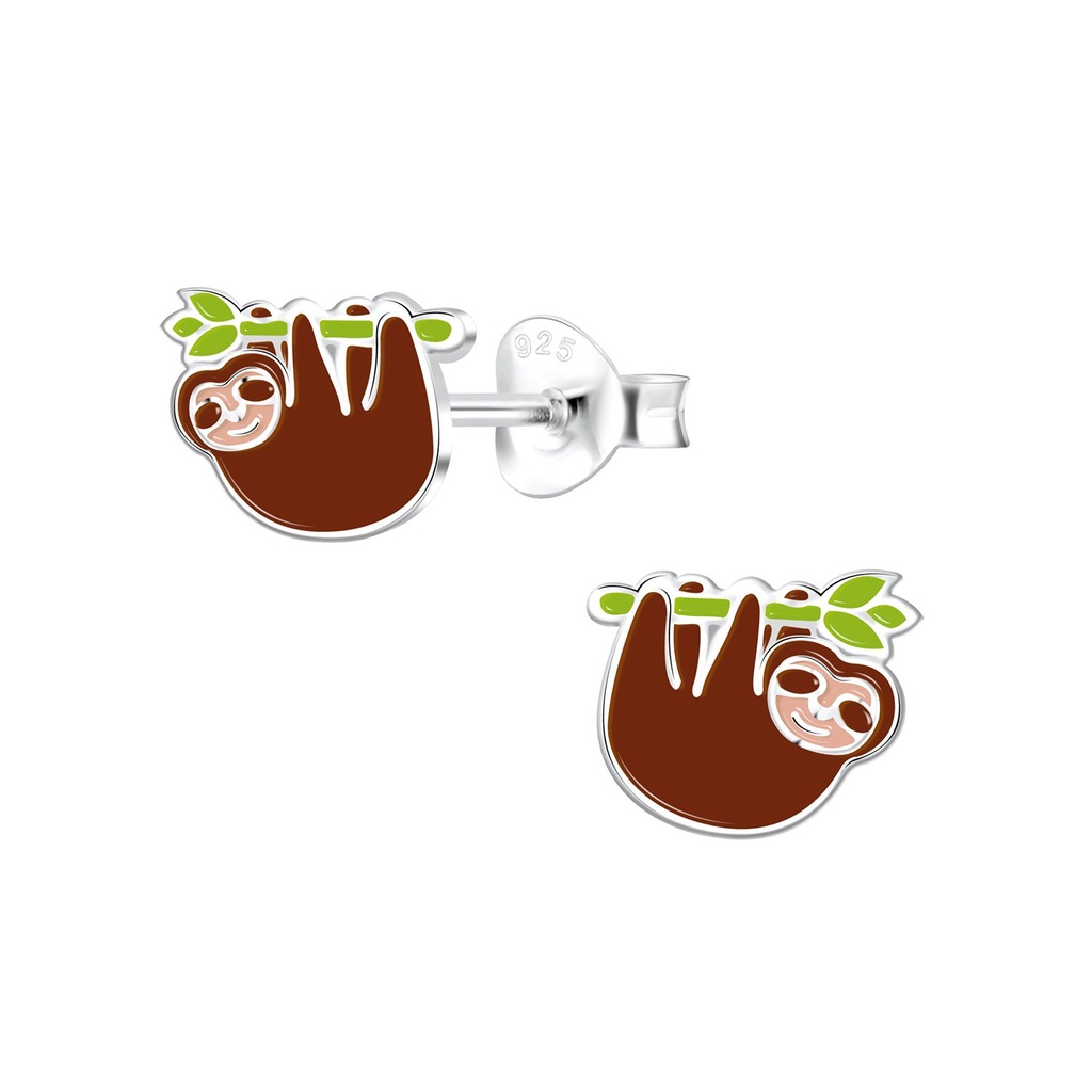 Silver Sloth Stud Earrings