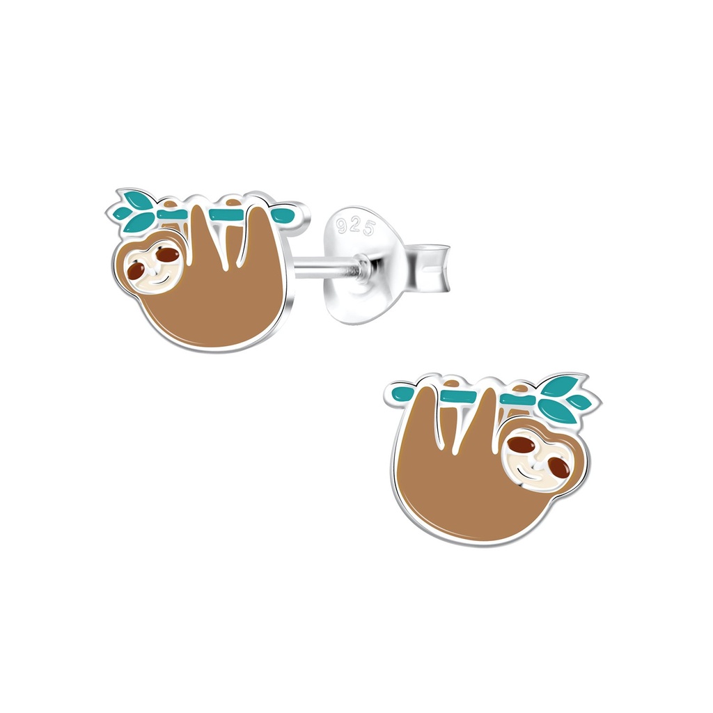 Silver Sloth Stud Earrings
