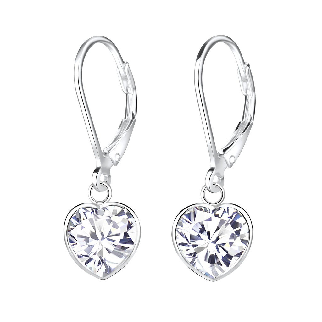 8mm Heart Cubic Zirconia Silver Lever Back Earrings