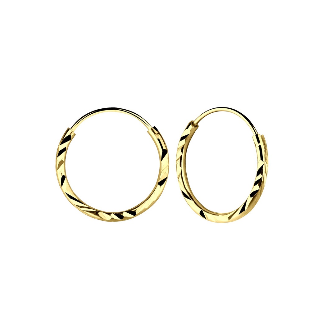 14mm Silver Diamond Cut Hoop Earrings