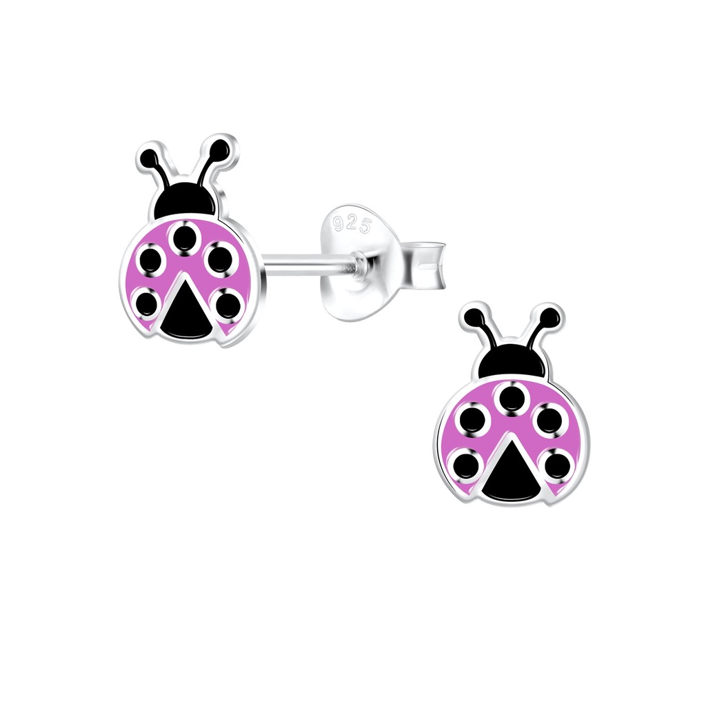 Silver Ladybug Stud Earrings