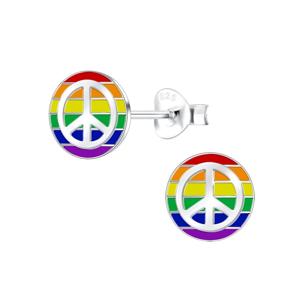 Silver Peace Sign Stud Earrings