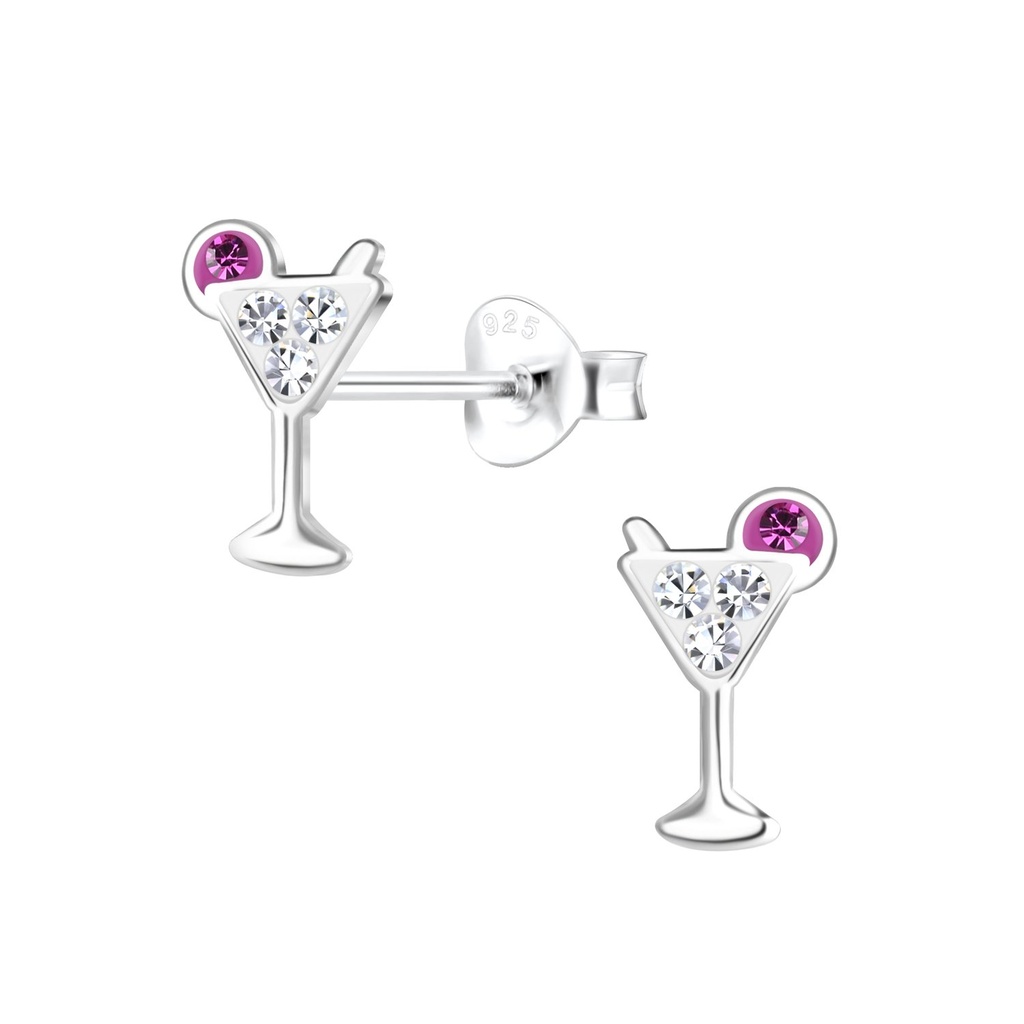 Puces d'oreilles verre à cocktail en argent