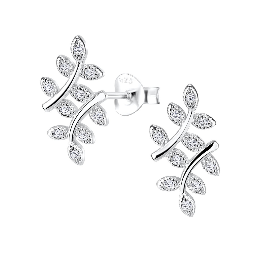 Puces d'oreilles feuille olive en argent
