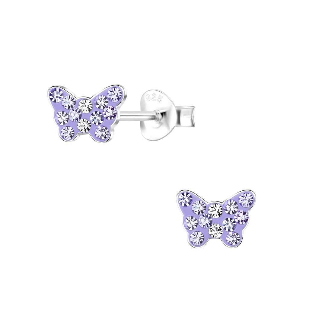 [10014884] Silver Butterfly Crystal Stud Earrings