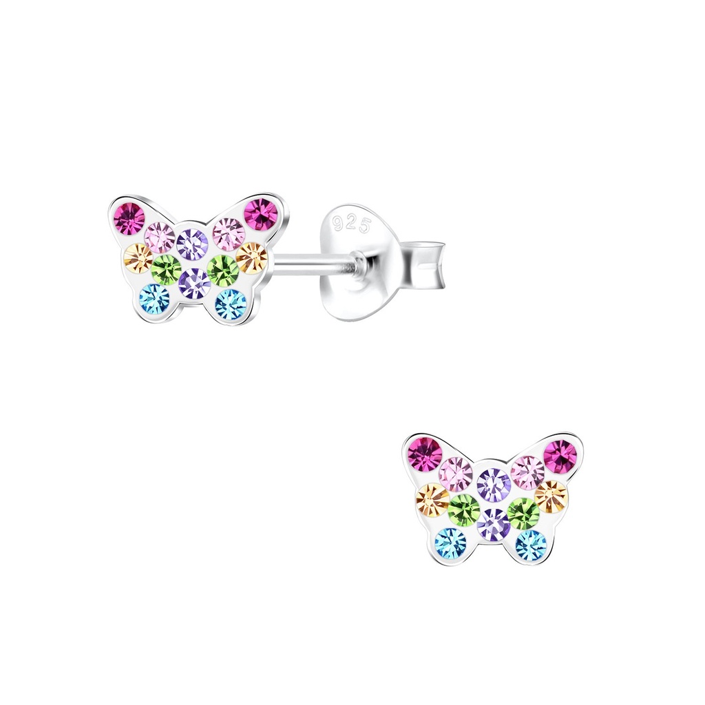 [10014288] Silver Butterfly Crystal Stud Earrings