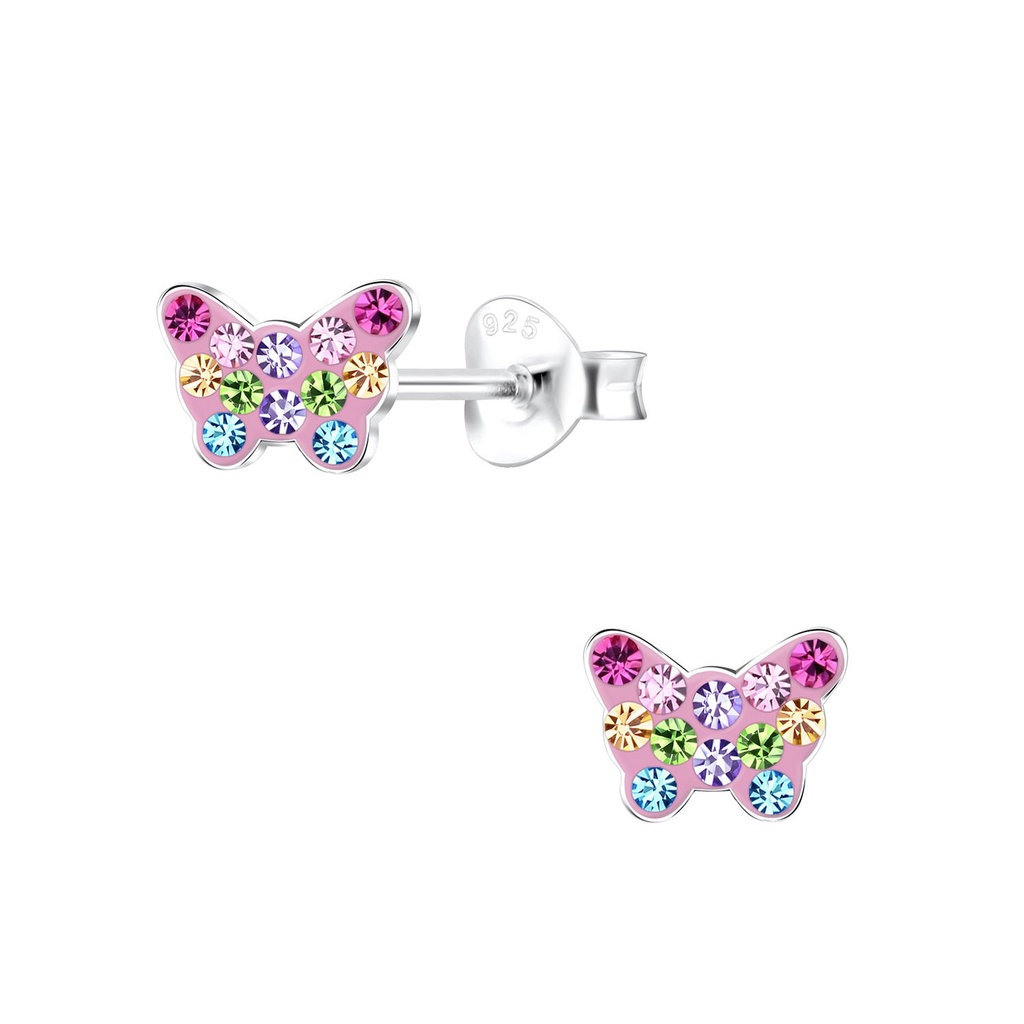 Puces d'oreilles papillon en argent cristal