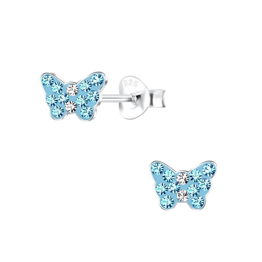 Silver Butterfly Crystal Stud Earrings