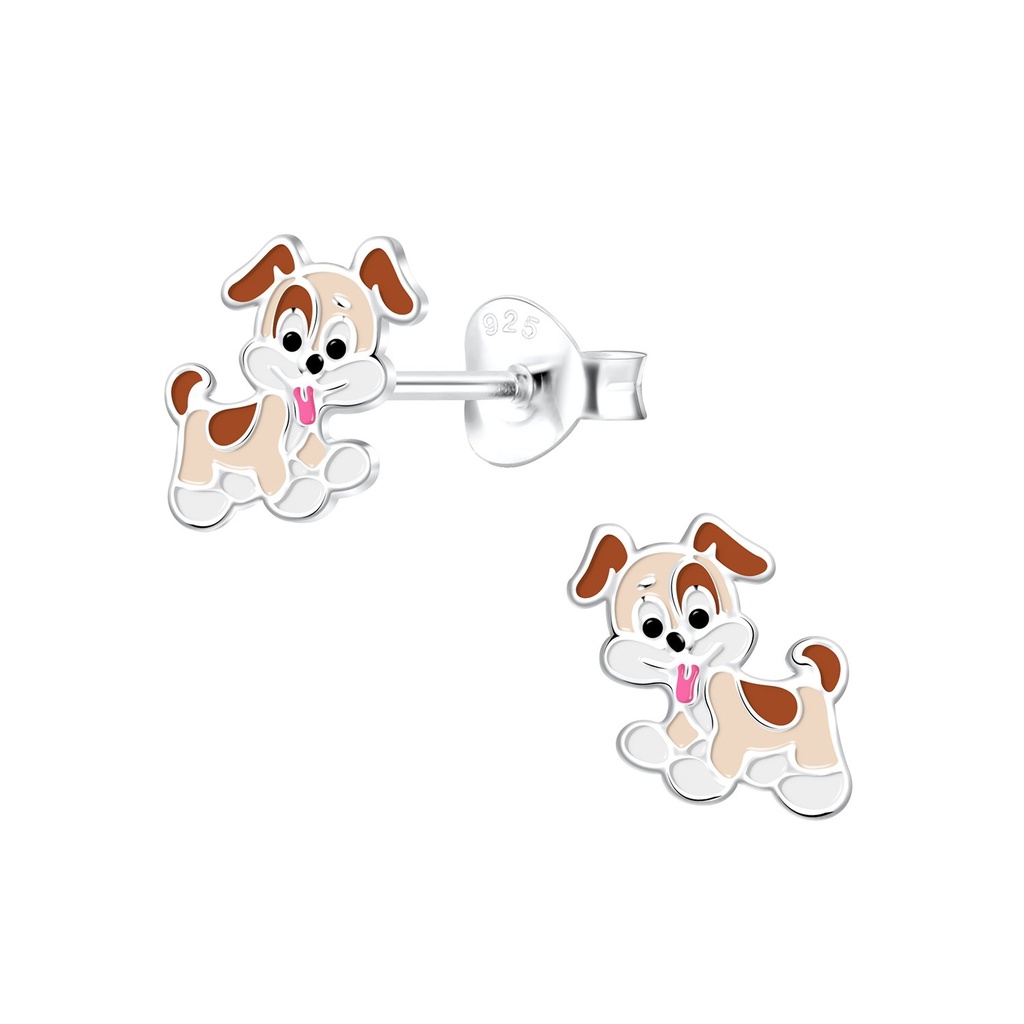 Silver Dog Stud Earrings