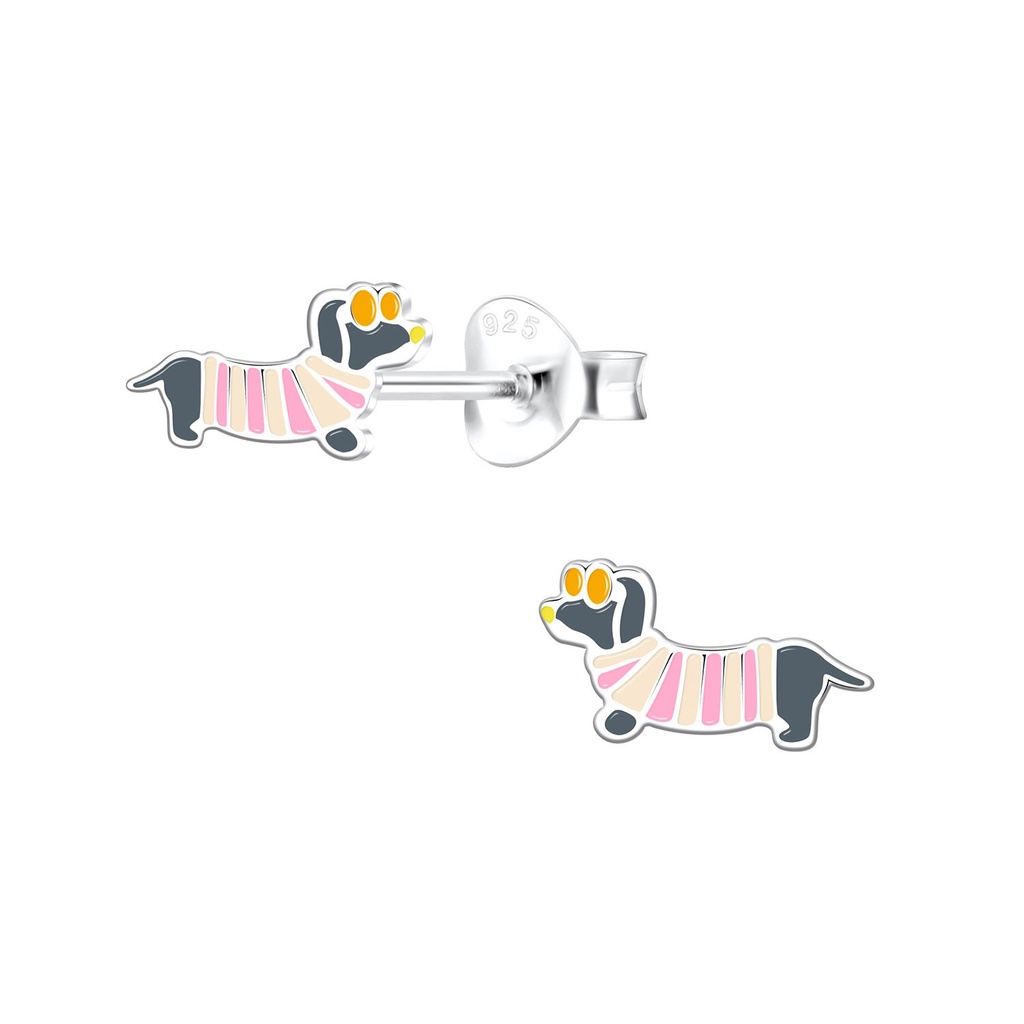 Silver Dachshund Dog Stud Earrings