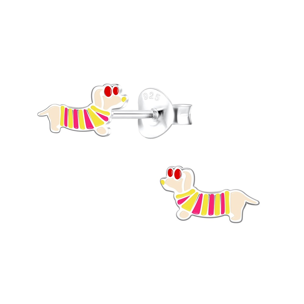 Silver Dachshund Dog Stud Earrings