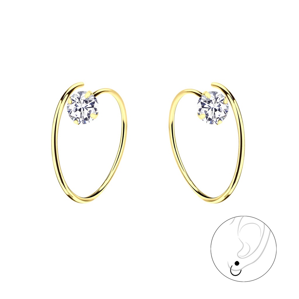[10016304] 4mm Round Cubic Zirconia Silver Ear Huggers
