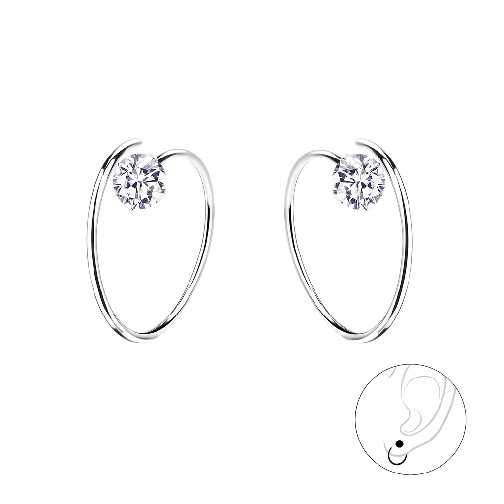 [10016303] 4mm Round Cubic Zirconia Silver Ear Huggers