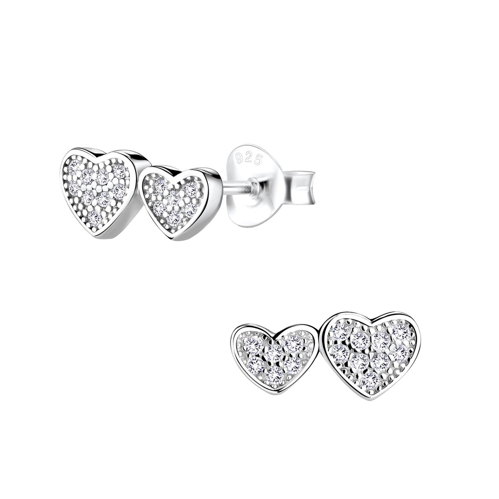 Silver Double Heart Stud Earrings