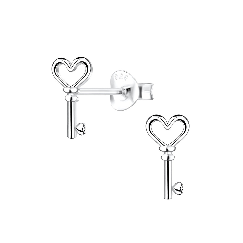 Silver Key Stud Earrings
