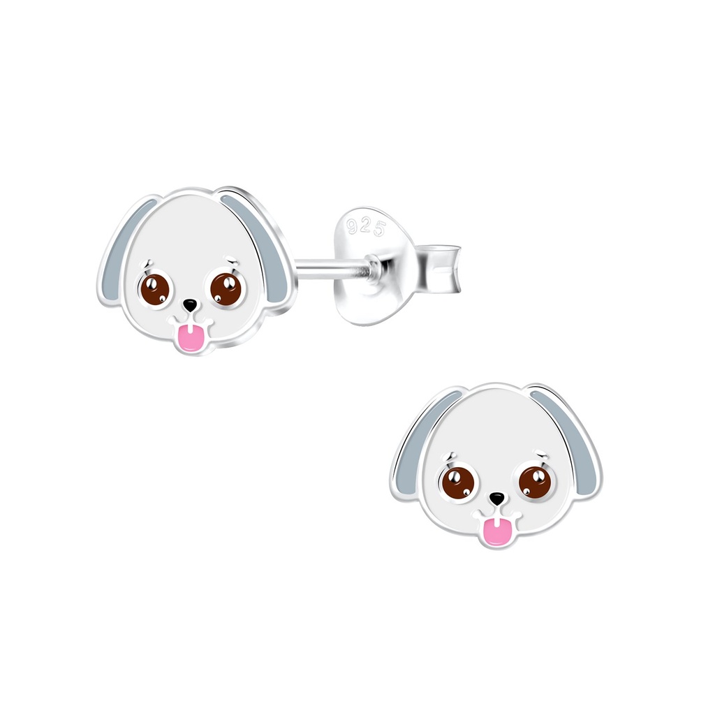 Silver Dog Stud Earrings
