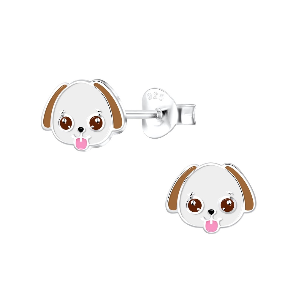 [10014857] Silver Dog Stud Earrings