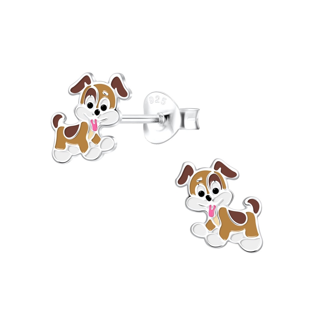 [10014865] Silver Dog Stud Earrings