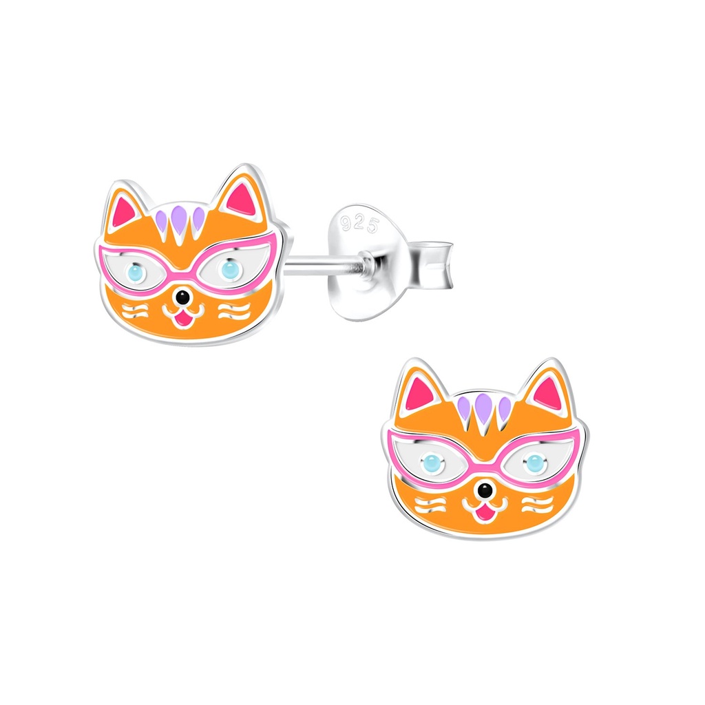 Silver Cat Stud Earrings