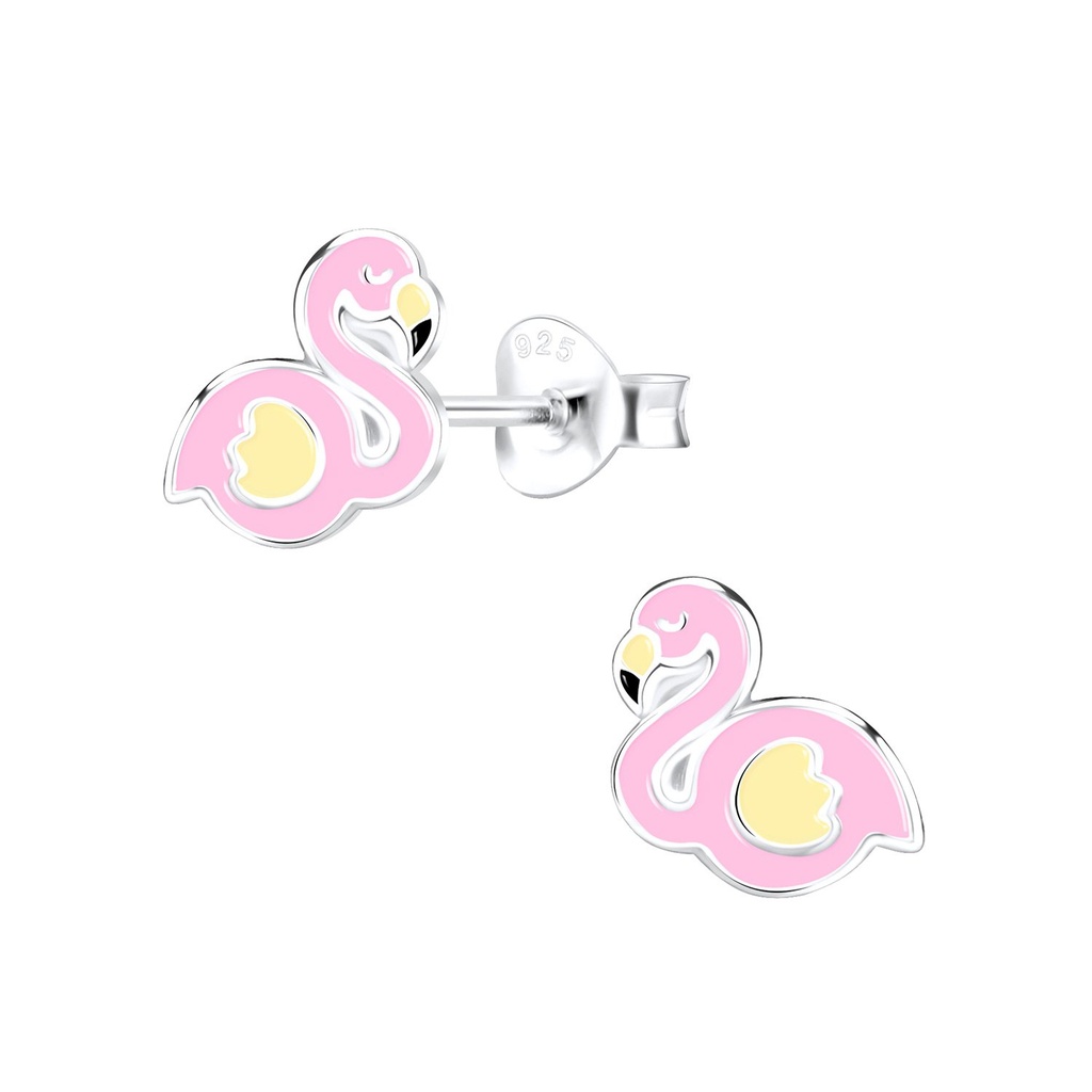 Puces d'oreilles flamant rose en argent