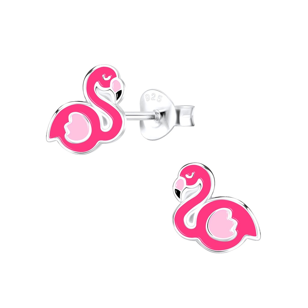 Puces d'oreilles flamant rose en argent