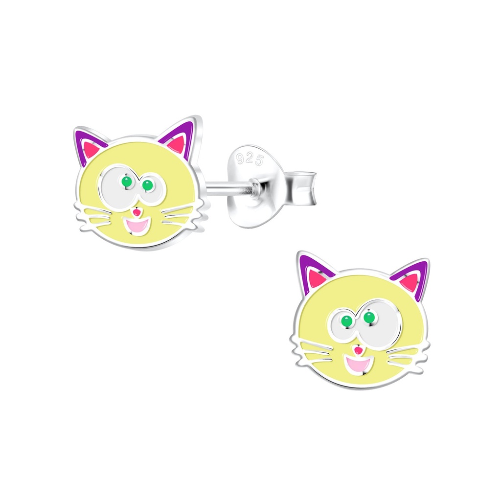 Silver Cat Stud Earrings