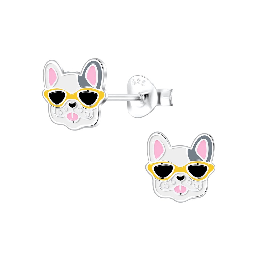 Silver French Bulldog Stud Earrings