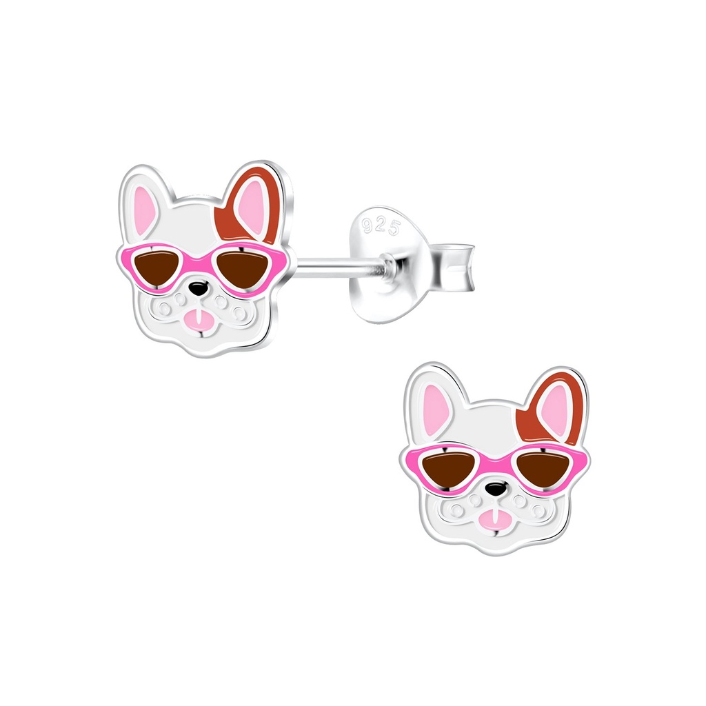 Puces d'oreilles bouledogue français en argent