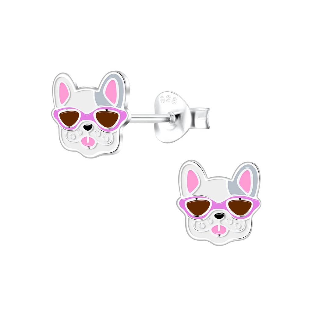 Puces d'oreilles bouledogue français en argent