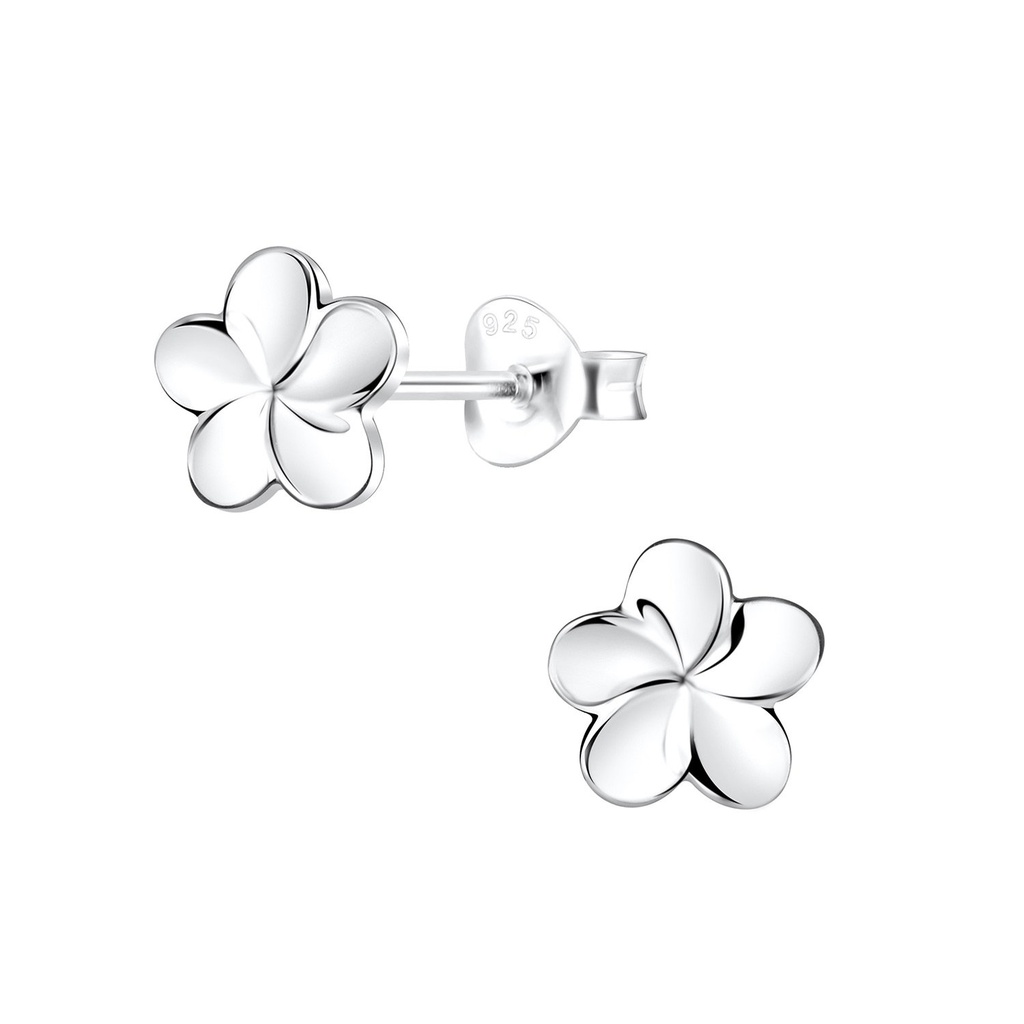 Puces d'oreilles fleur frangipanier en argent