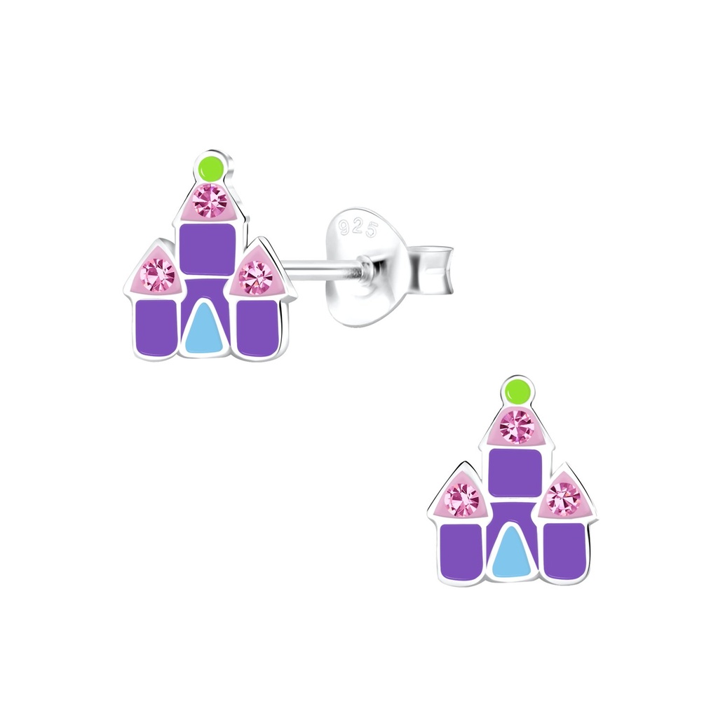 [10014893] Silver Castle Stud Earrings