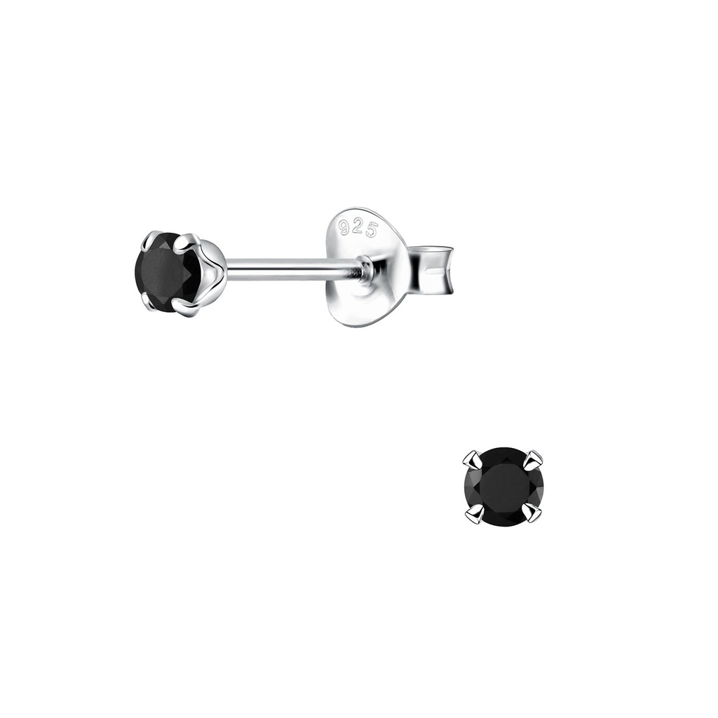 3mm Round Cubic Zirconia Silver Stud Earrings