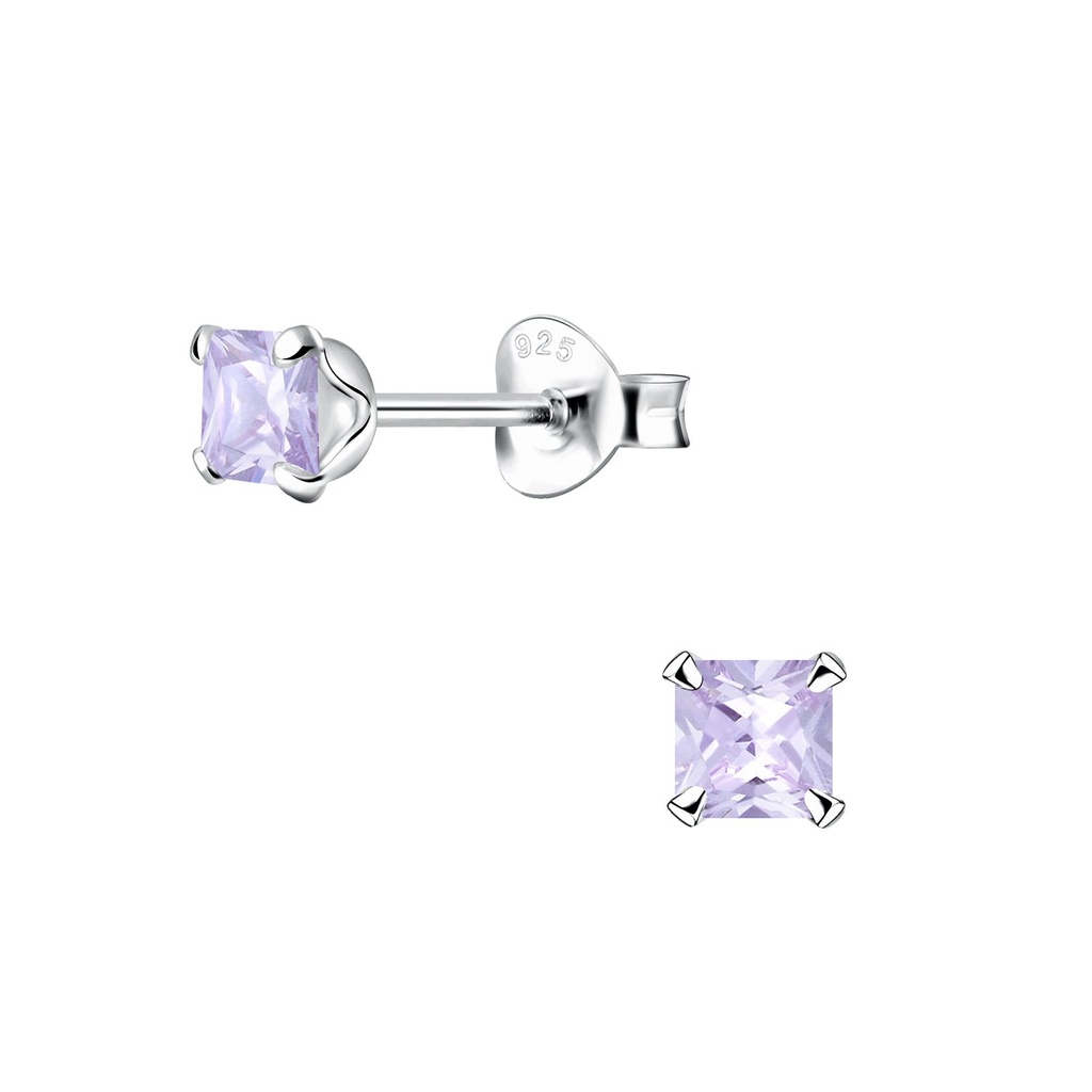 Puces d'oreilles en argent zircon carré 4 mm