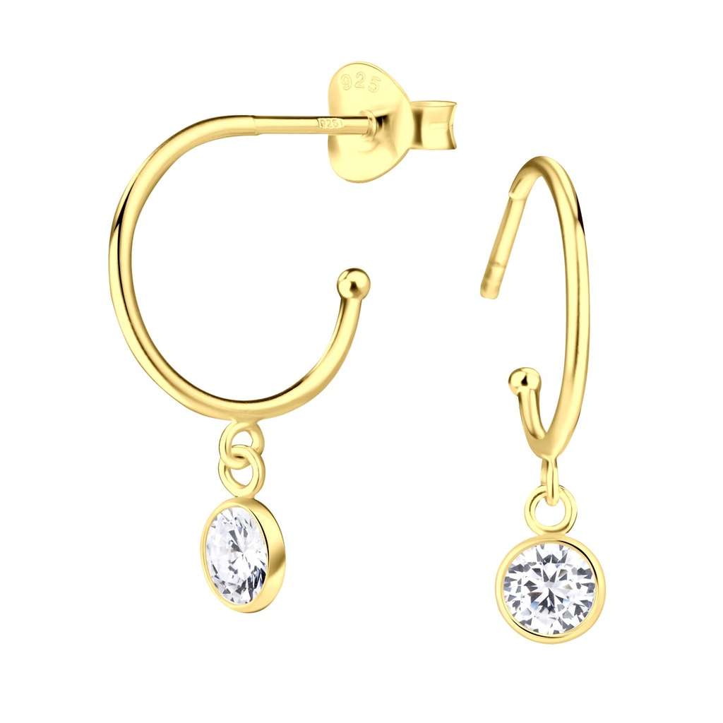 Silver Round Half Hook Stud Earrings