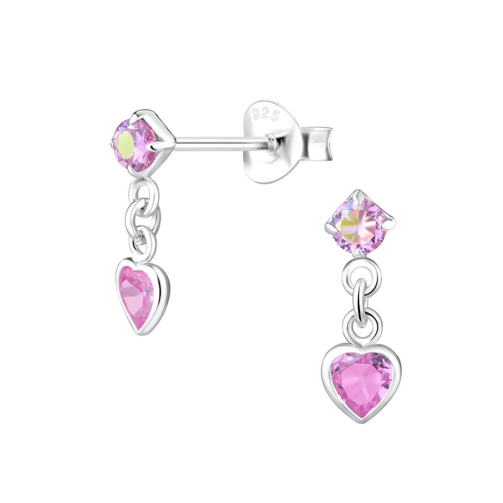 Puces d'oreilles goutte en argent zircon cœur