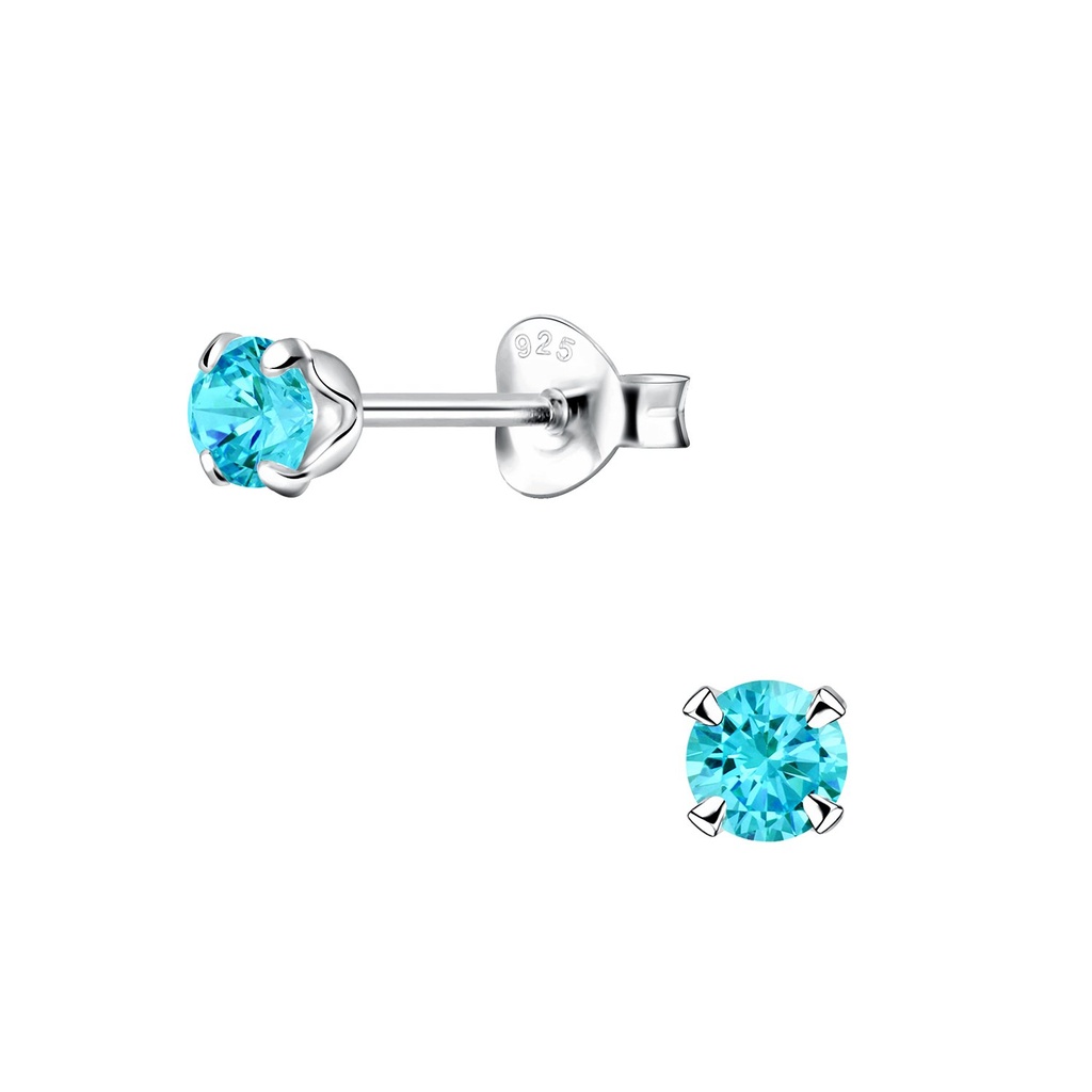 Puces d'oreilles en argent zircon rond 4 mm