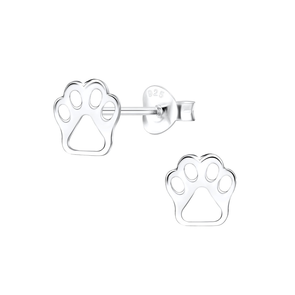 Puces d'oreilles empreinte de patte en argent